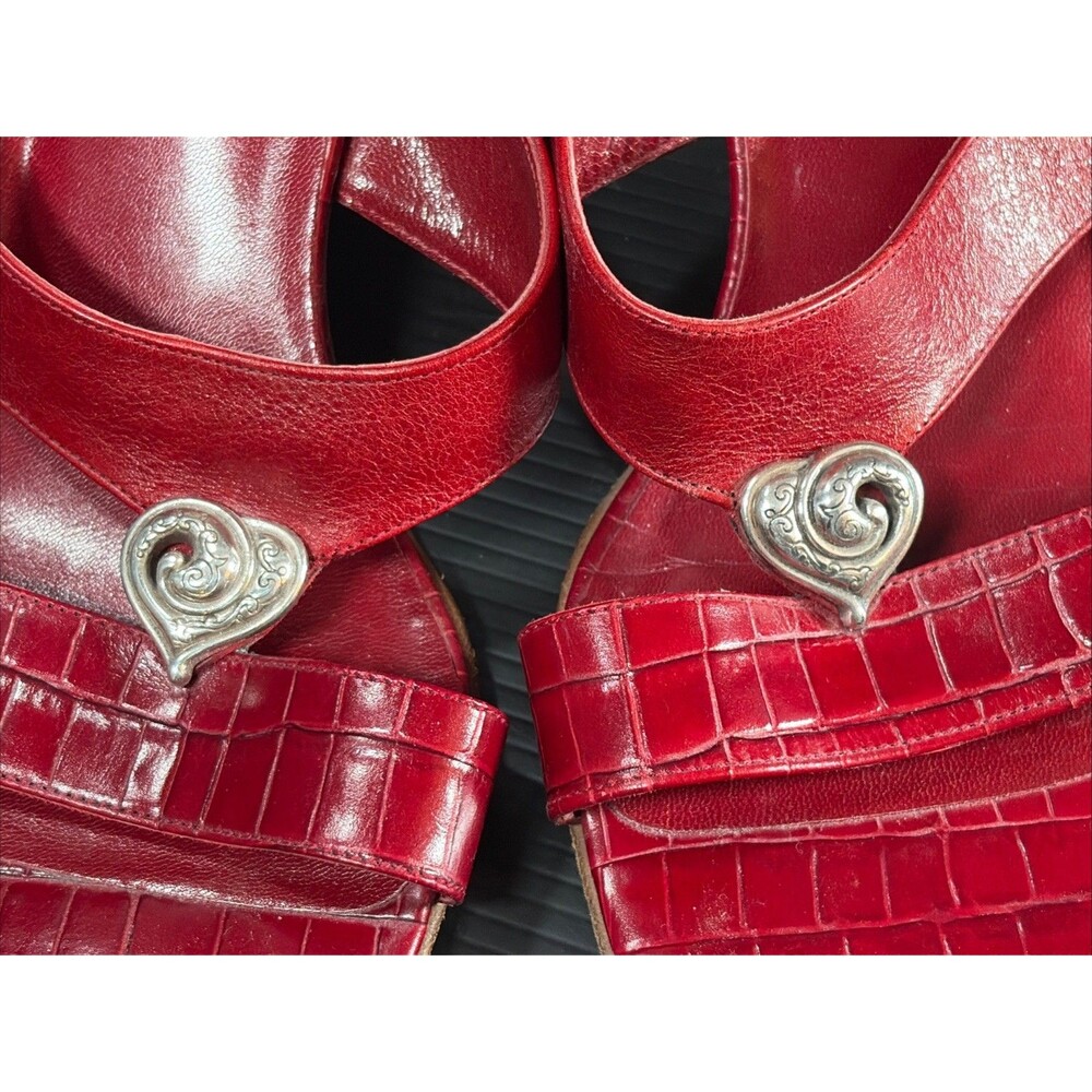 Brighton Trista Heeled Sandals 8.5 M Red Croc Slip In 2.5” Heel - Picture 2 of 11